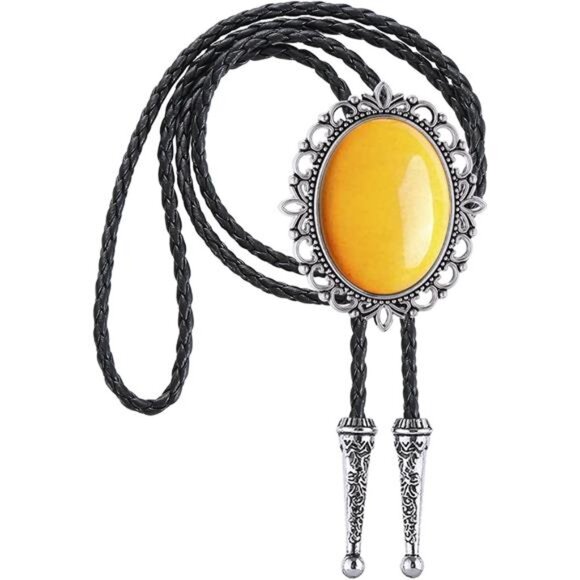 Bolo Tie Leather Necktie, Yellow - Picture 1 of 7